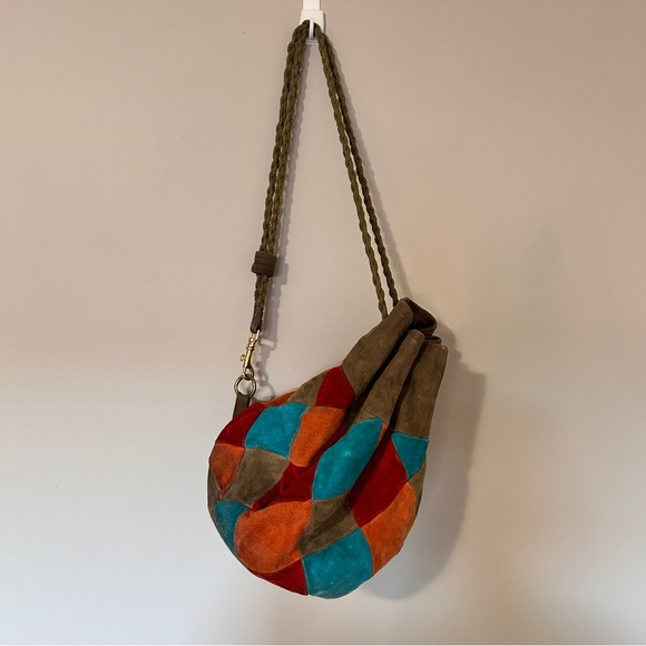 Vintage Handbags - 90’s Vintage Suede Leather Multicolour Bucket Bag